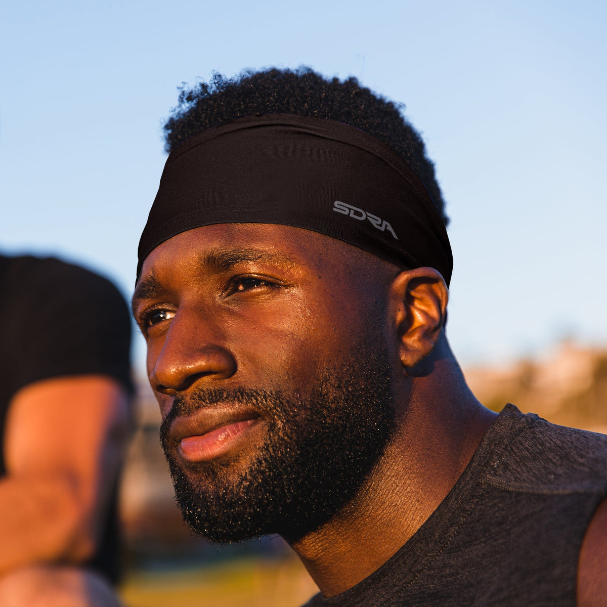 Suddora Tapered Headband, 3.5 in Wide, Black, worn, front view