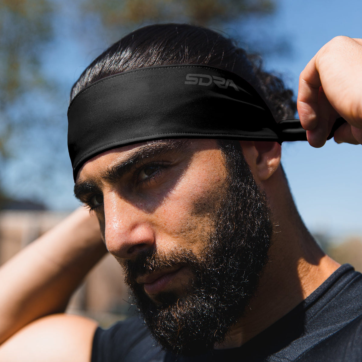 Suddora Tie Headband, Black, worn, front view