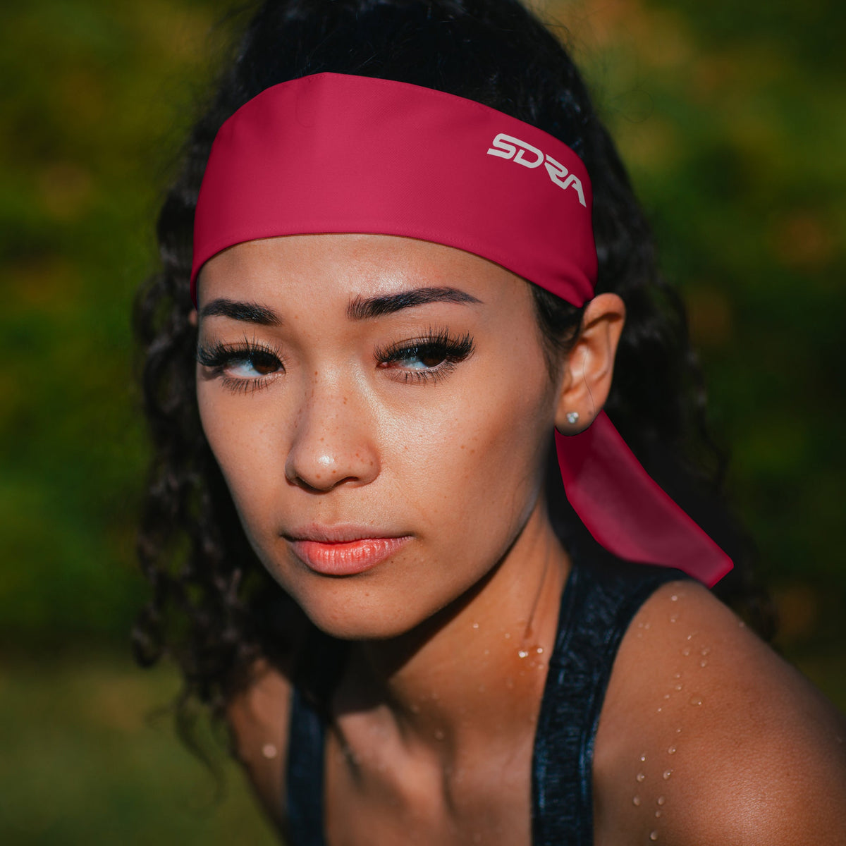 Suddora Tie Headband, Red, worn, side view