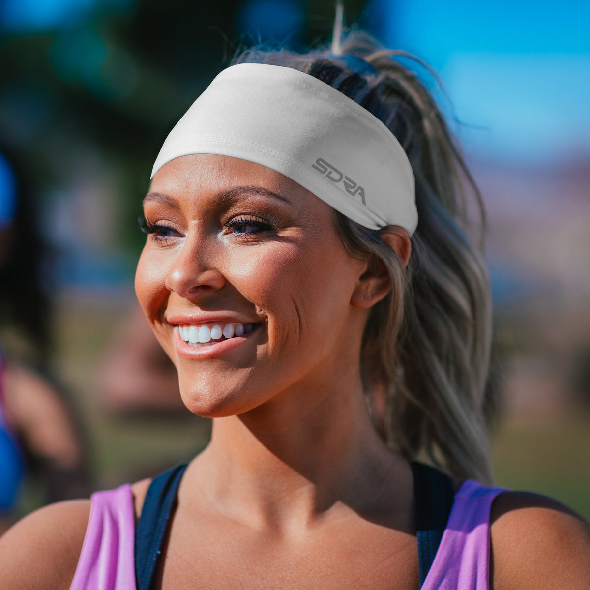Suddora Tapered Headband, 3.5 in Wide, White, worn, side view